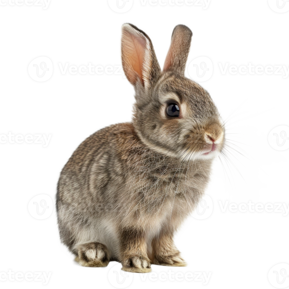 Cute rabbit sitting with fluffy fur on a transparent background png