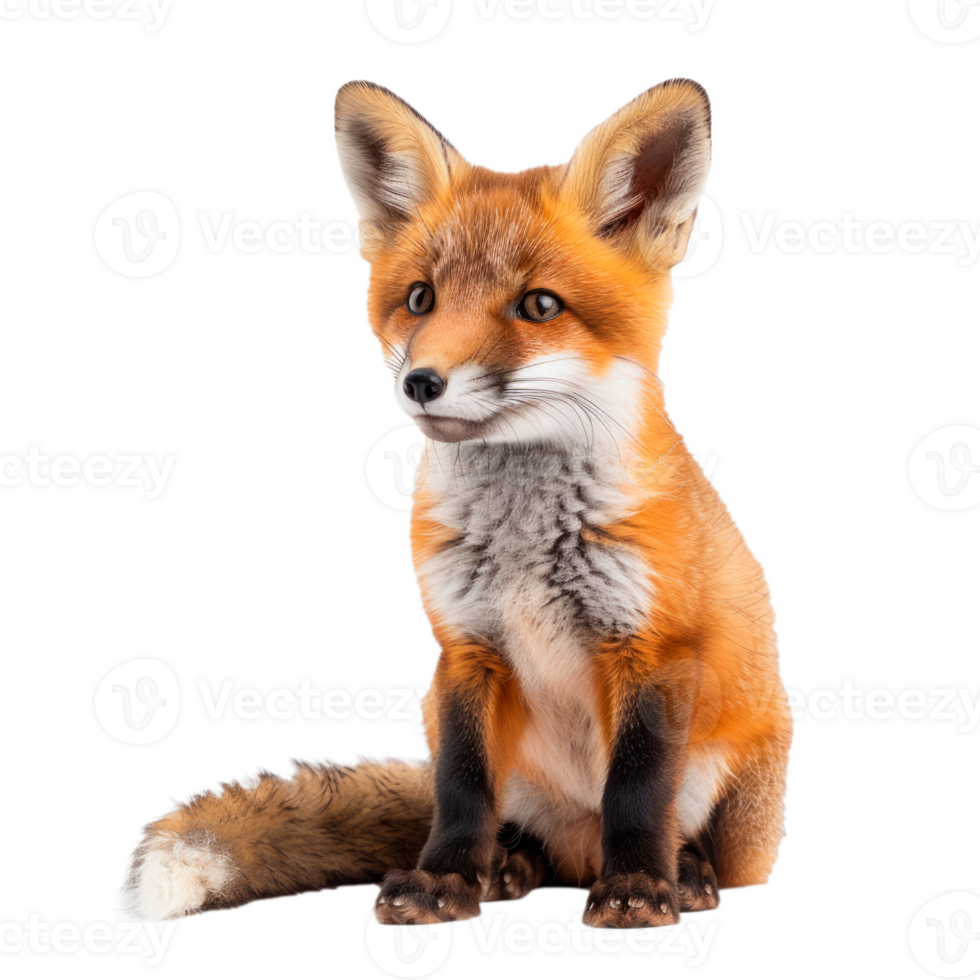 A cute orange fox sitting gracefully on a white background png