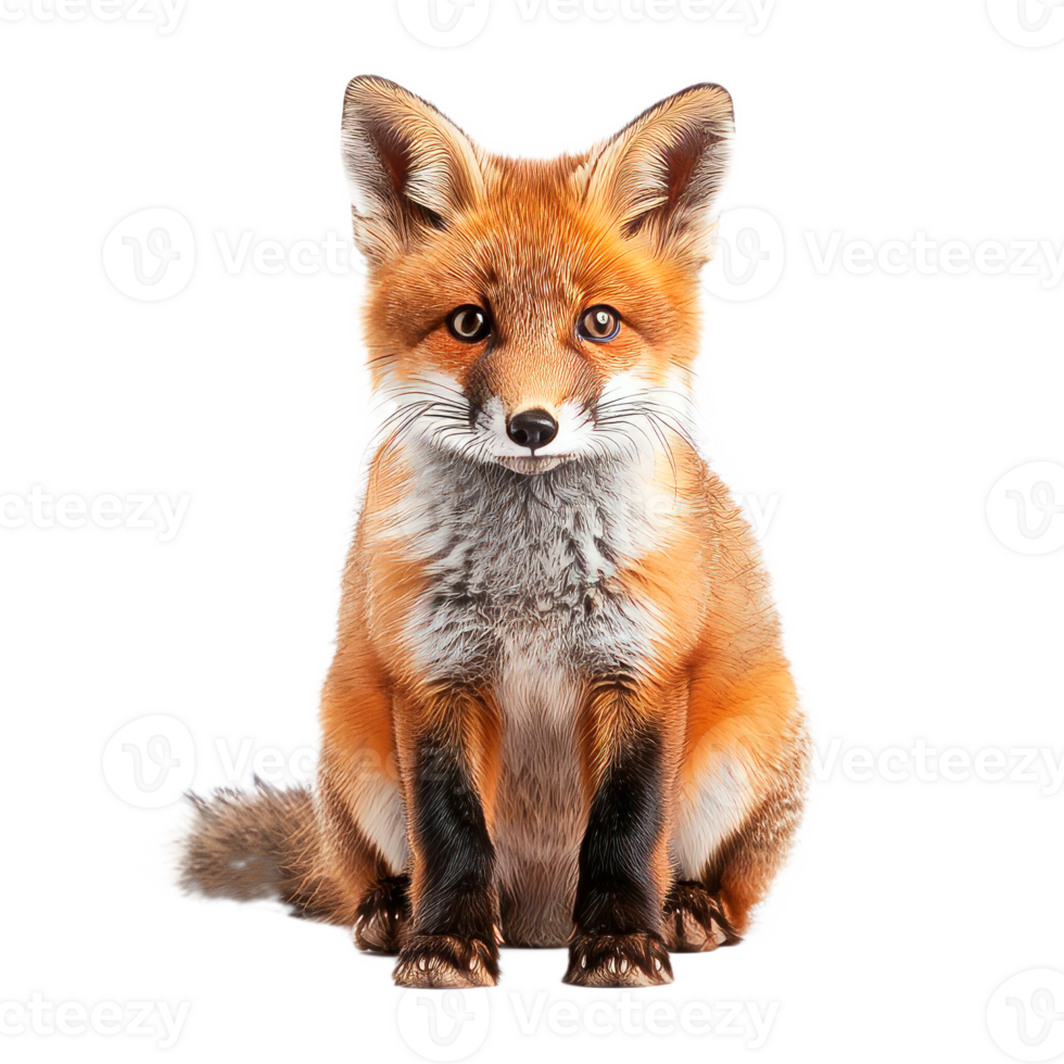A cute sitting fox with orange fur on a transparent background png
