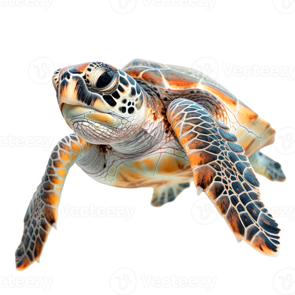 A vibrant sea turtle swimming gracefully in the ocean. png