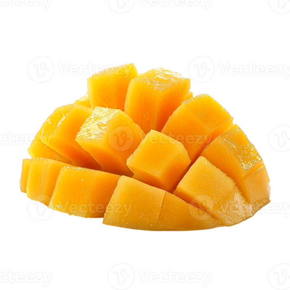 Freshly sliced ripe mango cubes isolated on a transparent background png