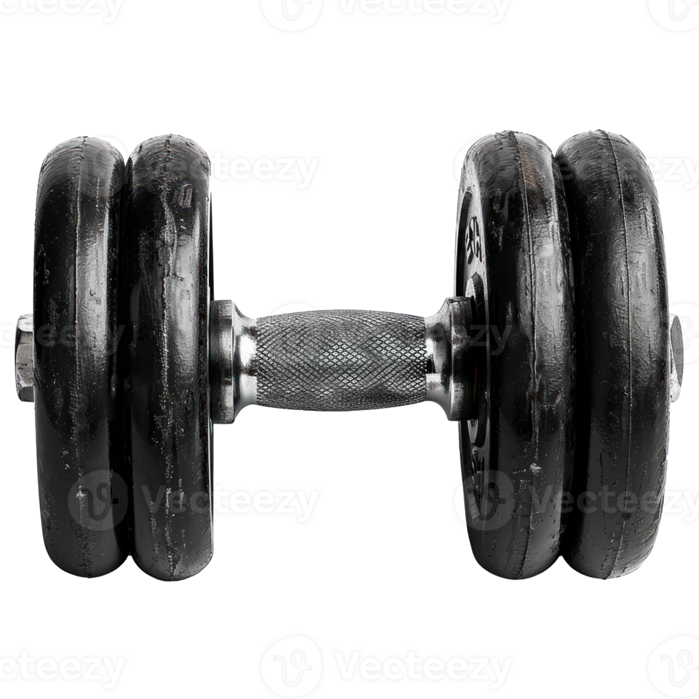 Black dumbbell isolated on a transparent background for fitness and exercise. png