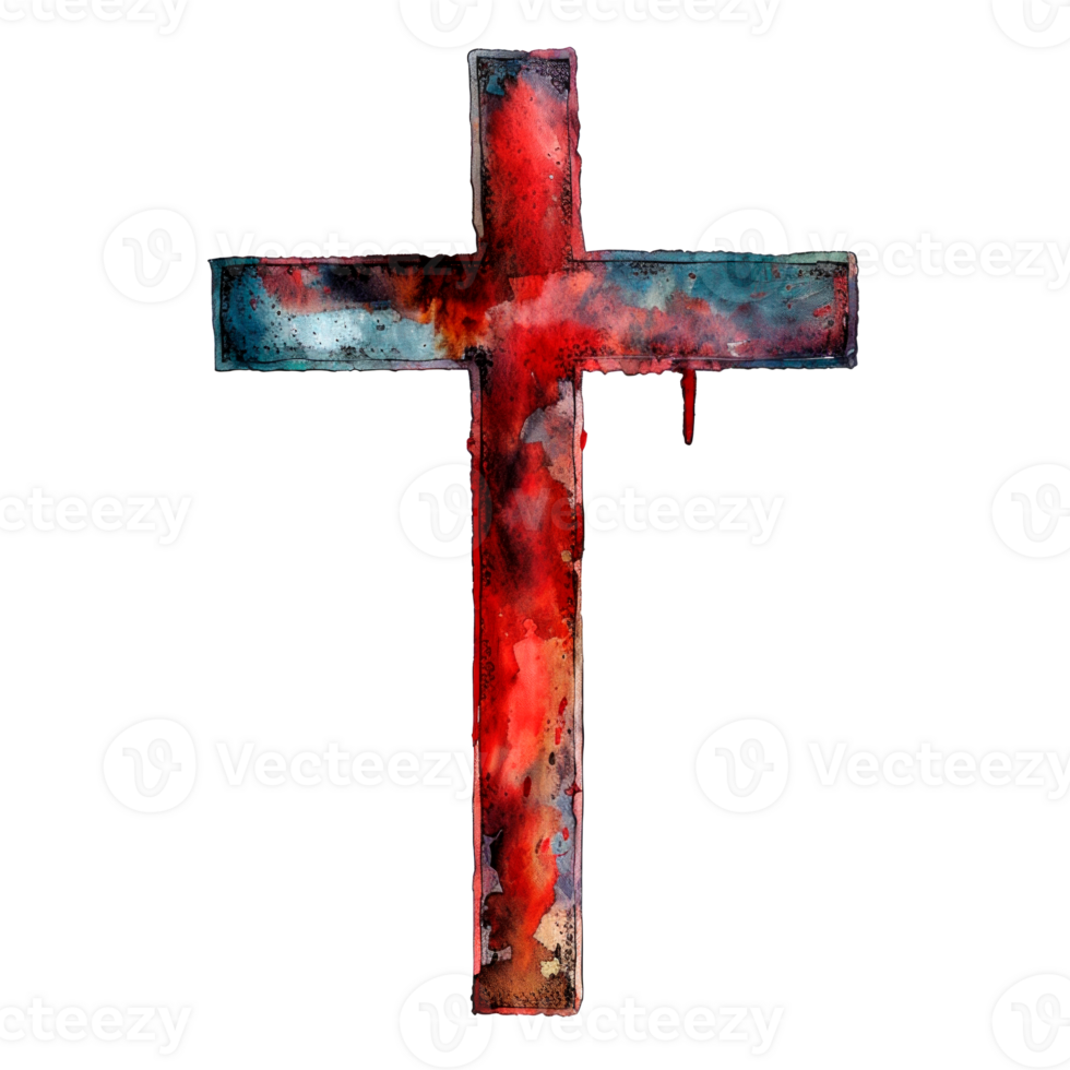 Watercolor cross design symbolizing faith and sacrifice in Christianity png