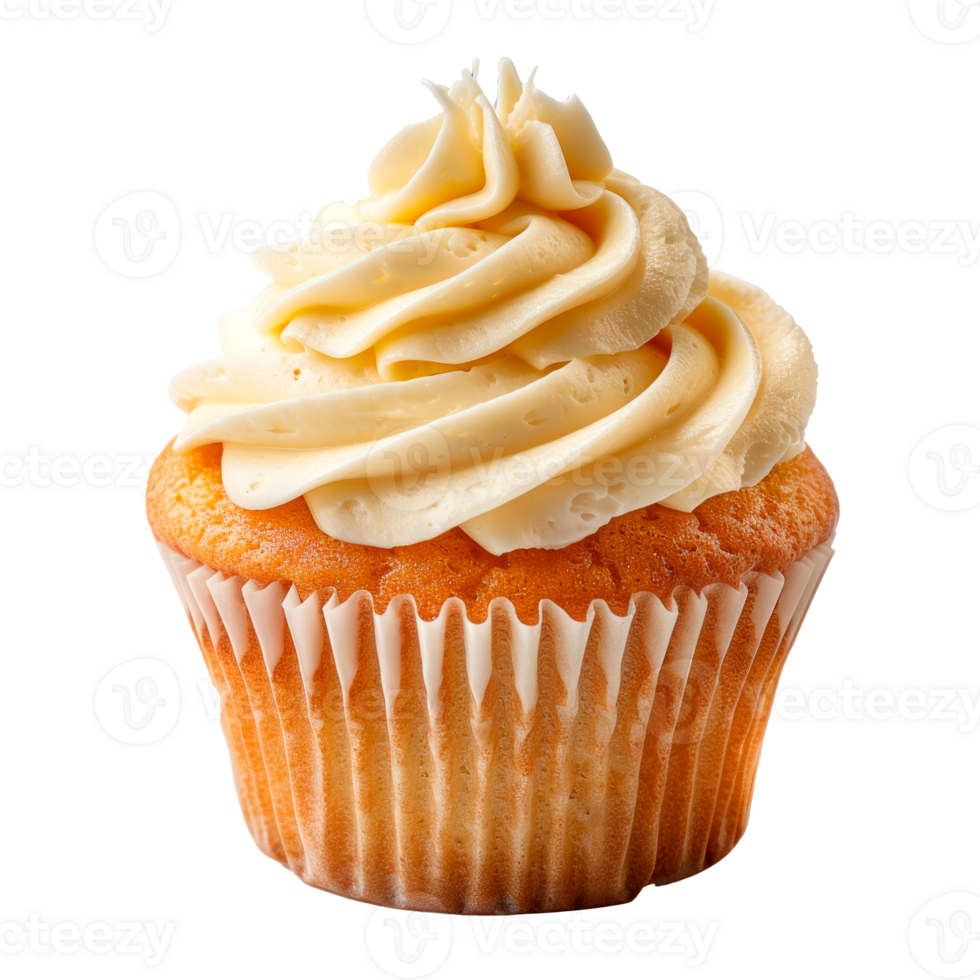 Delicious vanilla cupcake with creamy frosting on a transparent background png