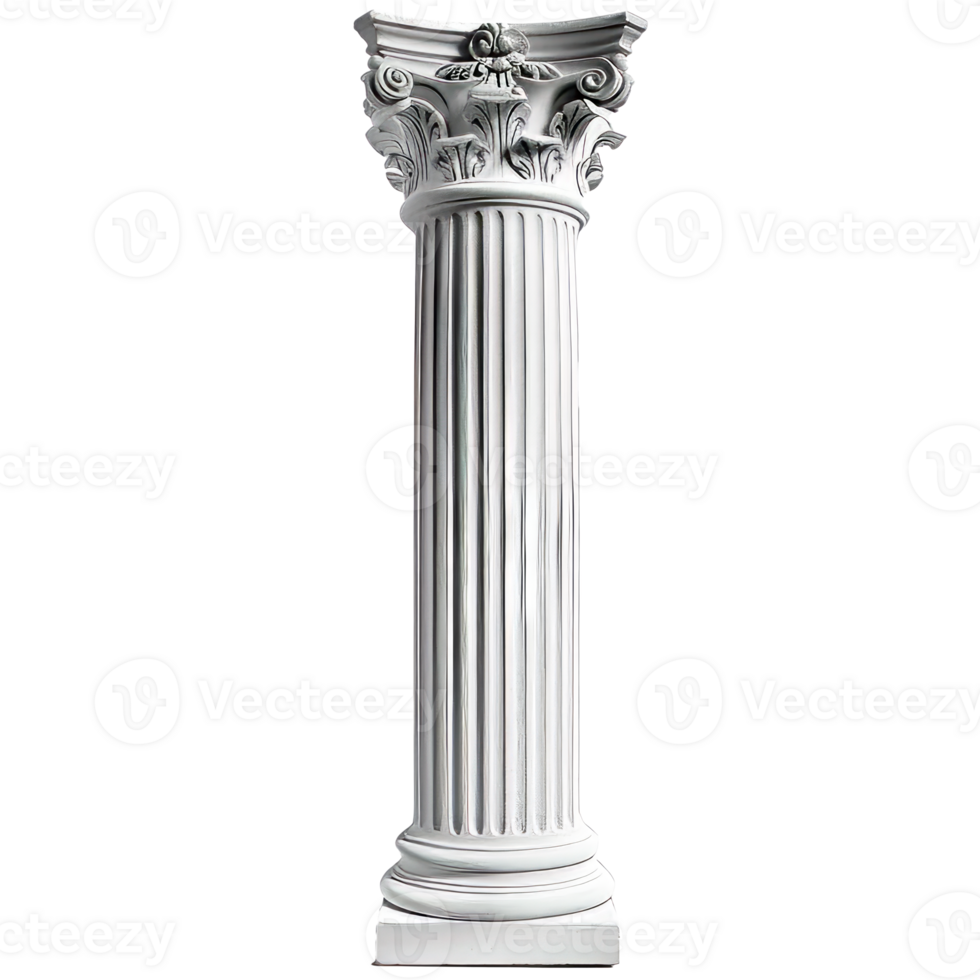 White classical column with intricate details and fluted design. png