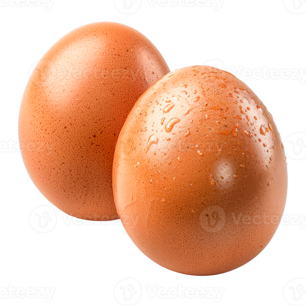 Two fresh brown eggs with water droplets on a transparent background png