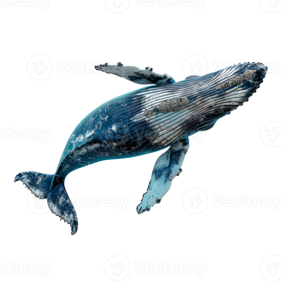 A realistic depiction of a whale swimming in the ocean. png