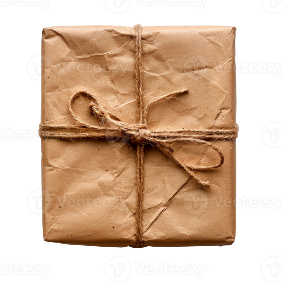 A neatly wrapped brown paper package tied with string for gifting. png