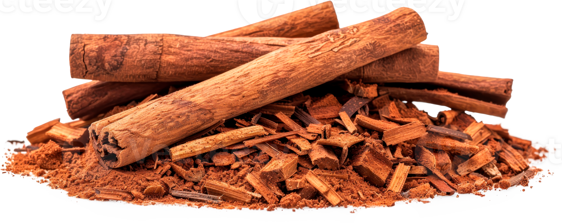 Cinnamon sticks and ground cinnamon isolated on a transparent background png