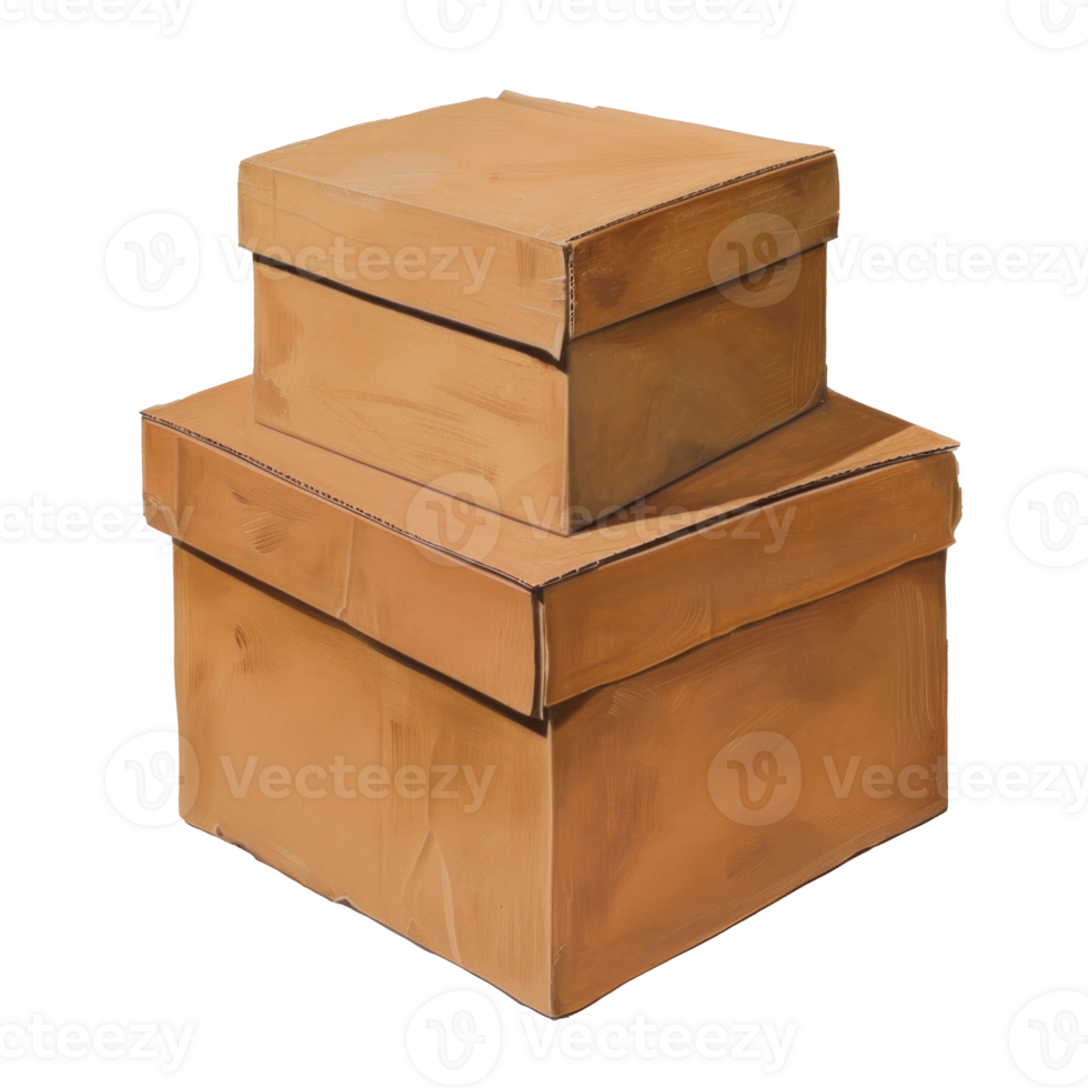 Two stacked cardboard boxes isolated on a transparent background png