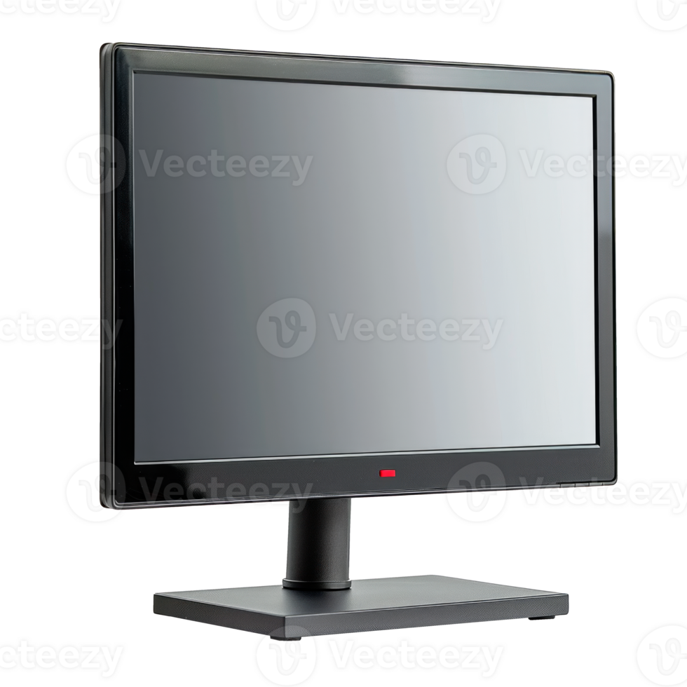Black flat screen monitor with a simple stand on a transparent background png