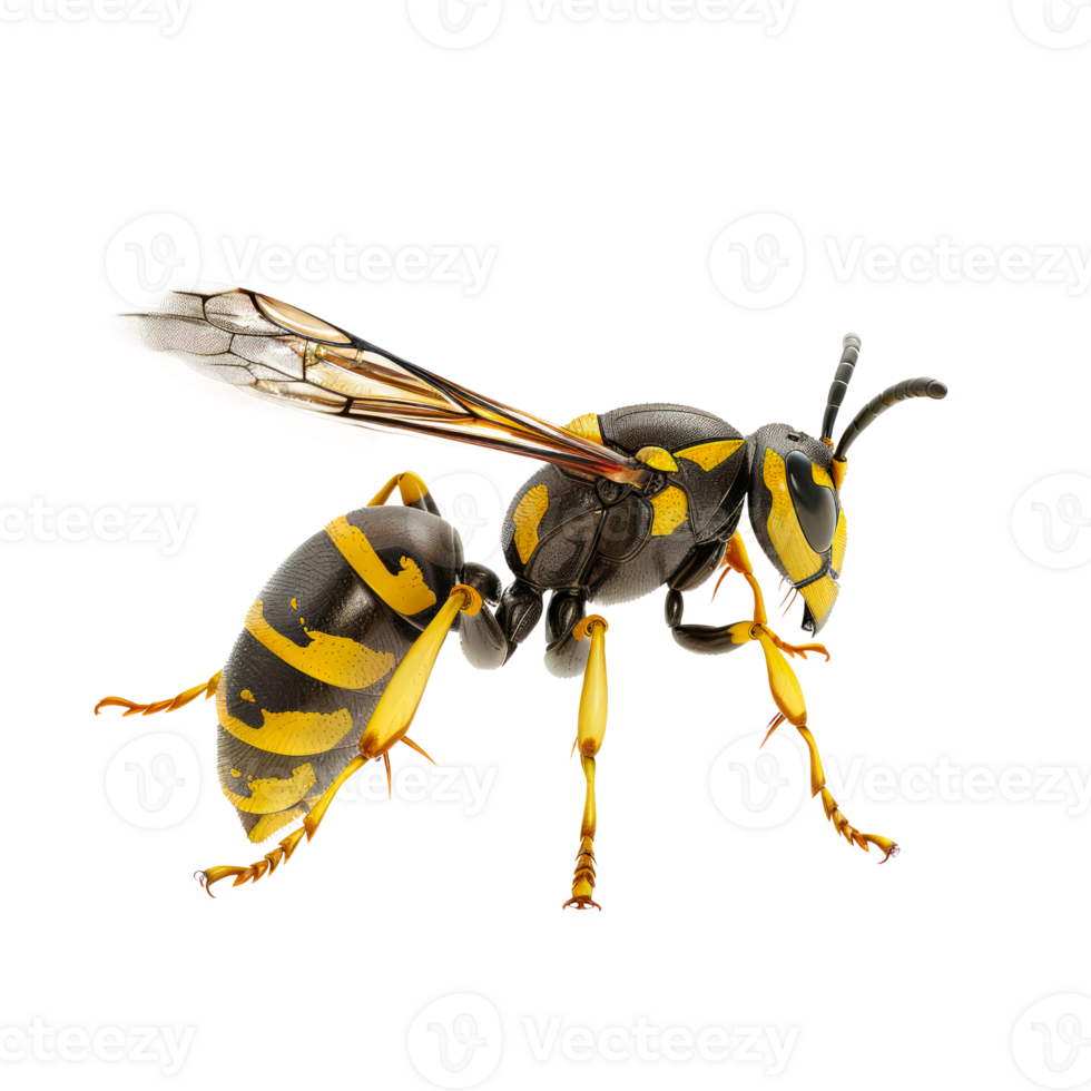 Detailed illustration of a bee with yellow and black stripes png