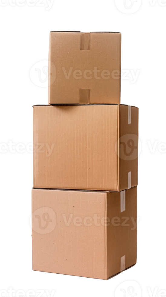 Three stacked cardboard boxes for shipping and storage purposes png