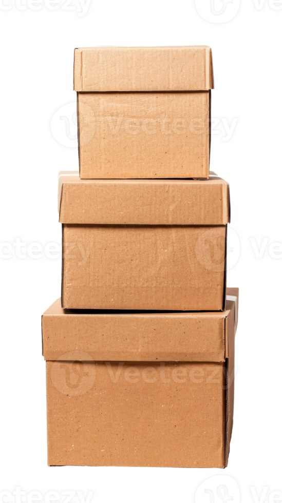 Three stacked cardboard boxes on a transparent background for packaging and storage. png