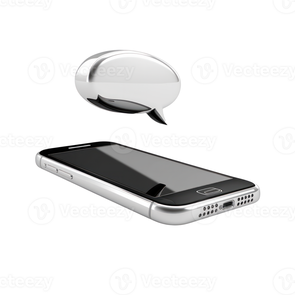 Smartphone with a speech bubble representing communication and messaging features png