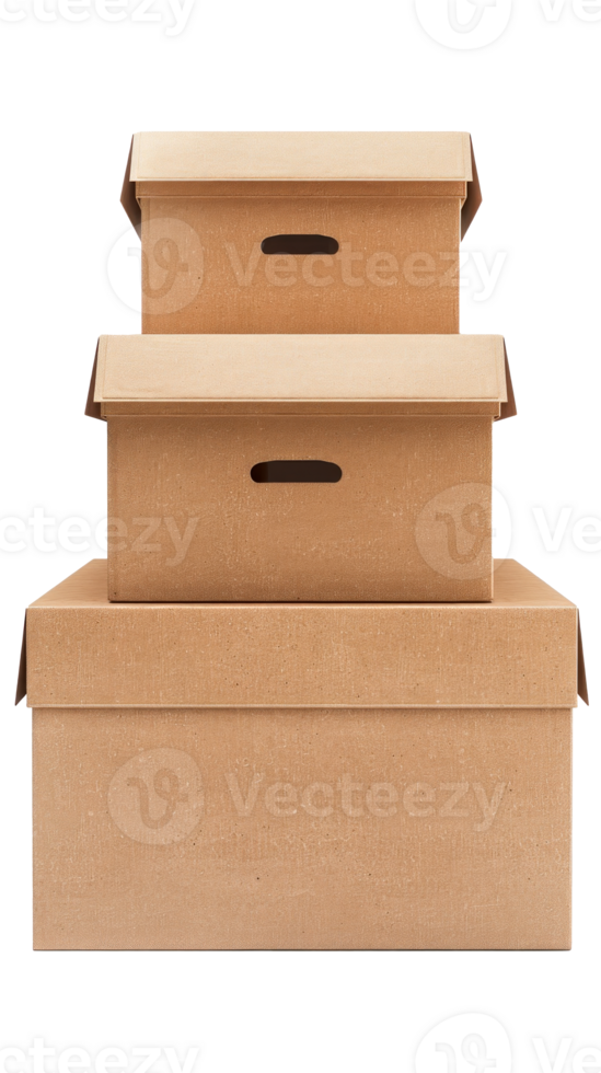Three stacked cardboard boxes for storage and organizing purposes png