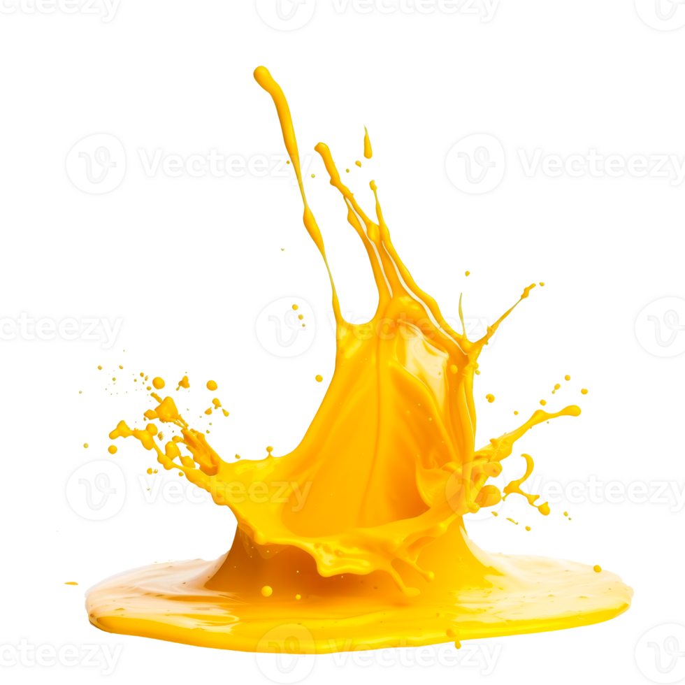 A vibrant yellow splash of liquid creating dynamic shapes and forms. png