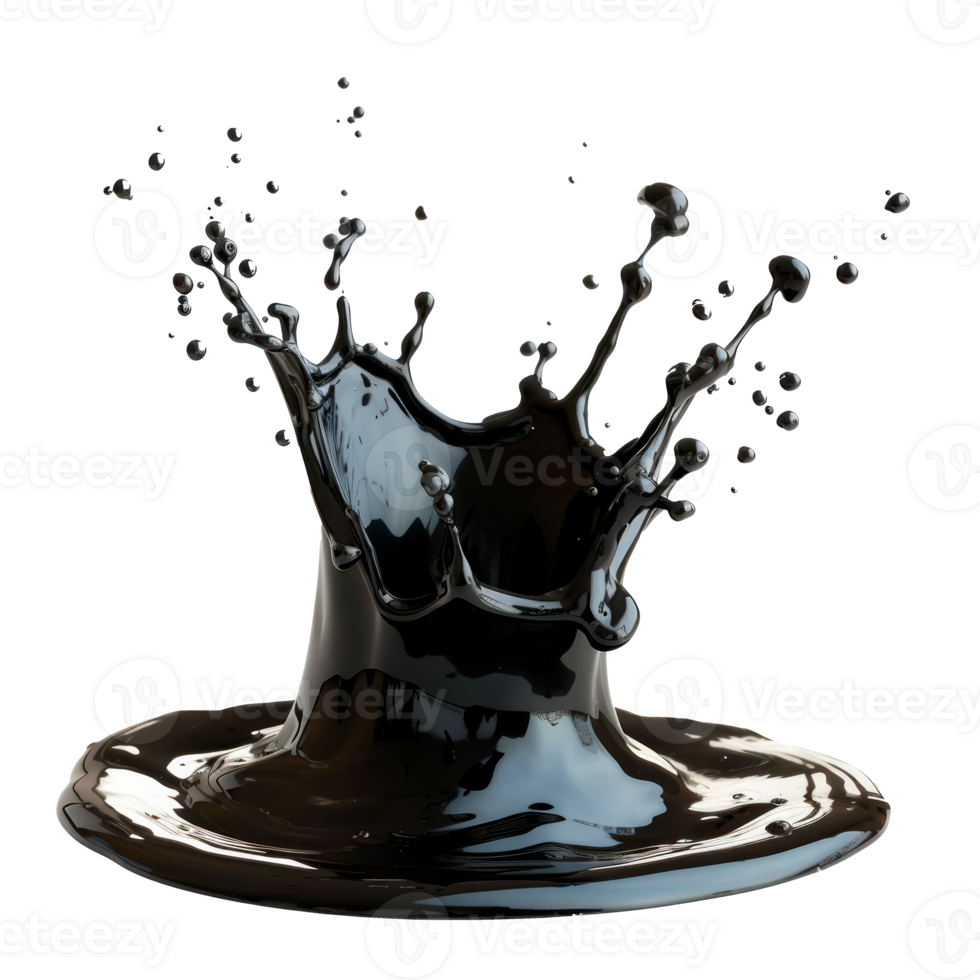 Dynamic black liquid splash creating a unique artistic effect on transparent background png