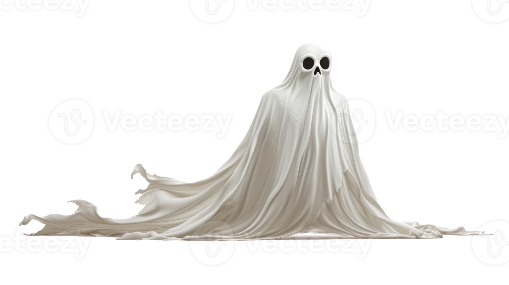 A spooky ghost figure with flowing white fabric for Halloween decorations png