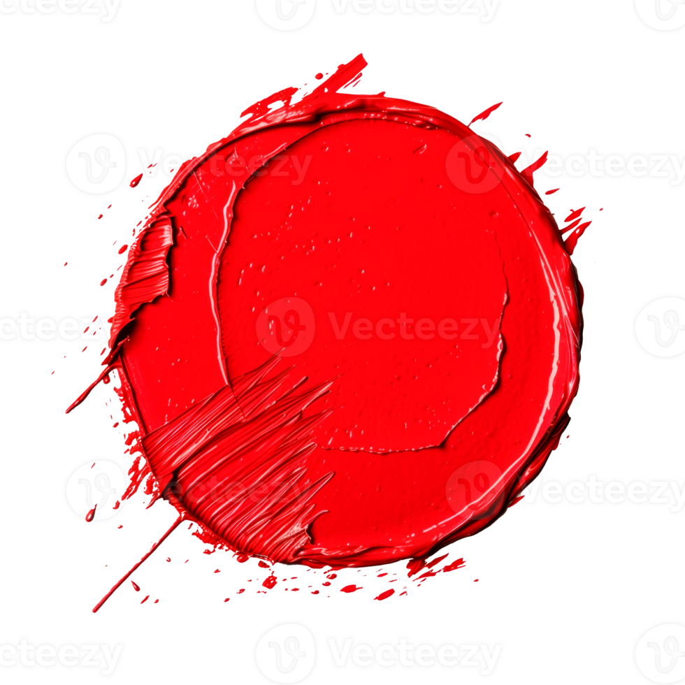 Bright red paint splash in a circular shape on transparent background png