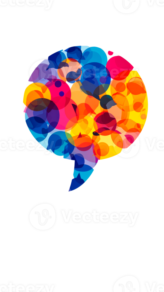 Colorful abstract speech bubble design for communication and dialogue. png