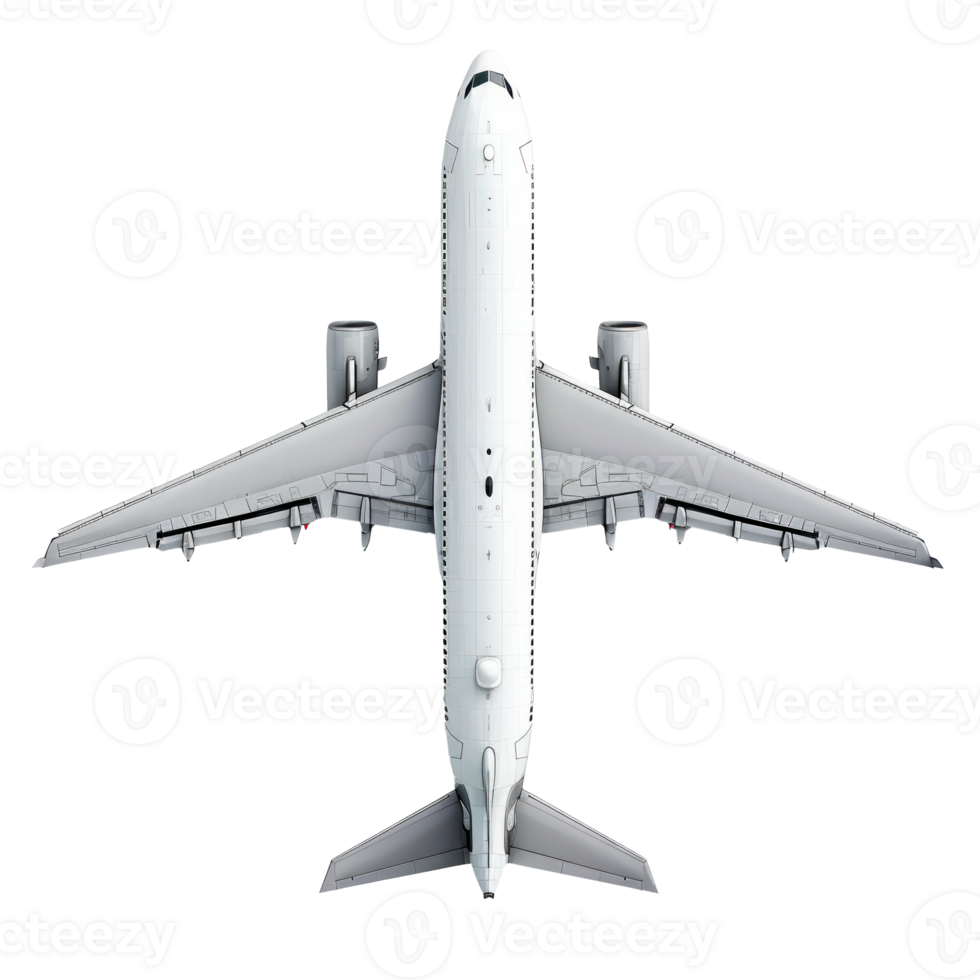 Top view of a modern airplane isolated on a transparent background png
