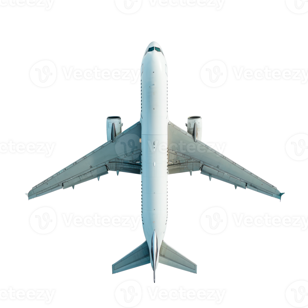 Top view of a modern airplane isolated on a transparent background png