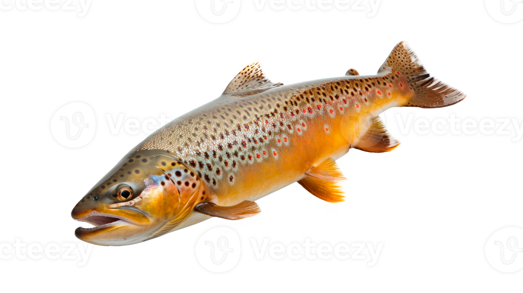 Realistic brown trout fish isolated on transparent background for culinary use png