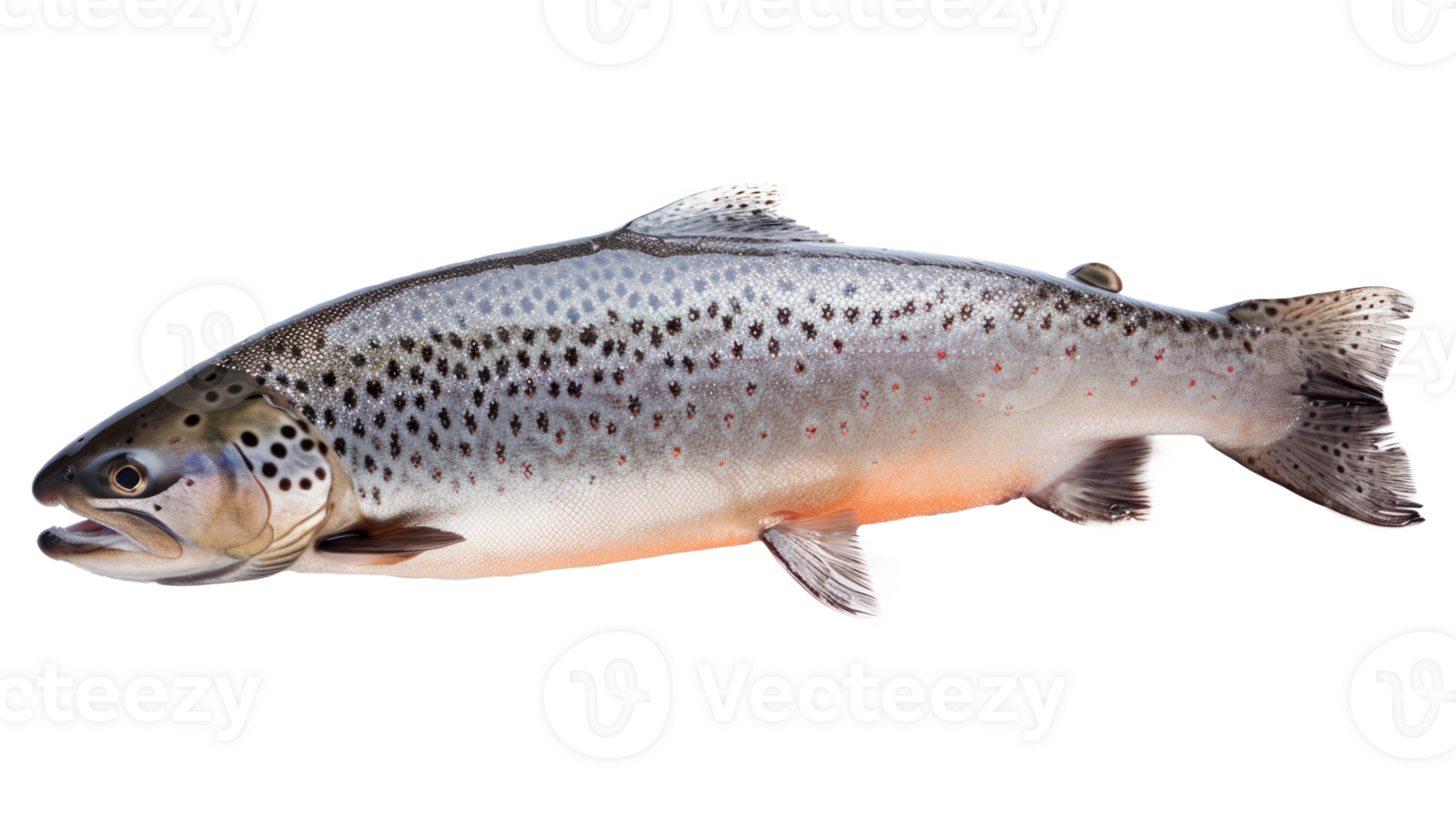 A detailed image of a brown trout fish swimming in clear water png
