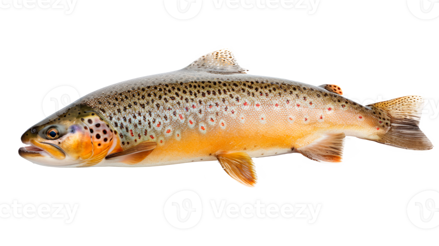A detailed image of a brown trout swimming in water png