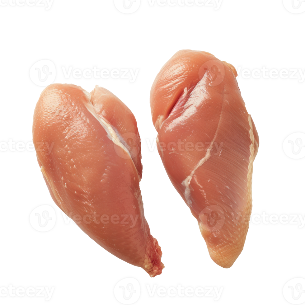 Two raw chicken breasts isolated on a transparent background for culinary use png