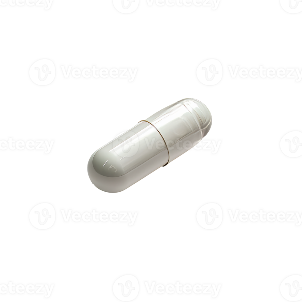 Isolated white capsule on transparent background for pharmaceutical use png