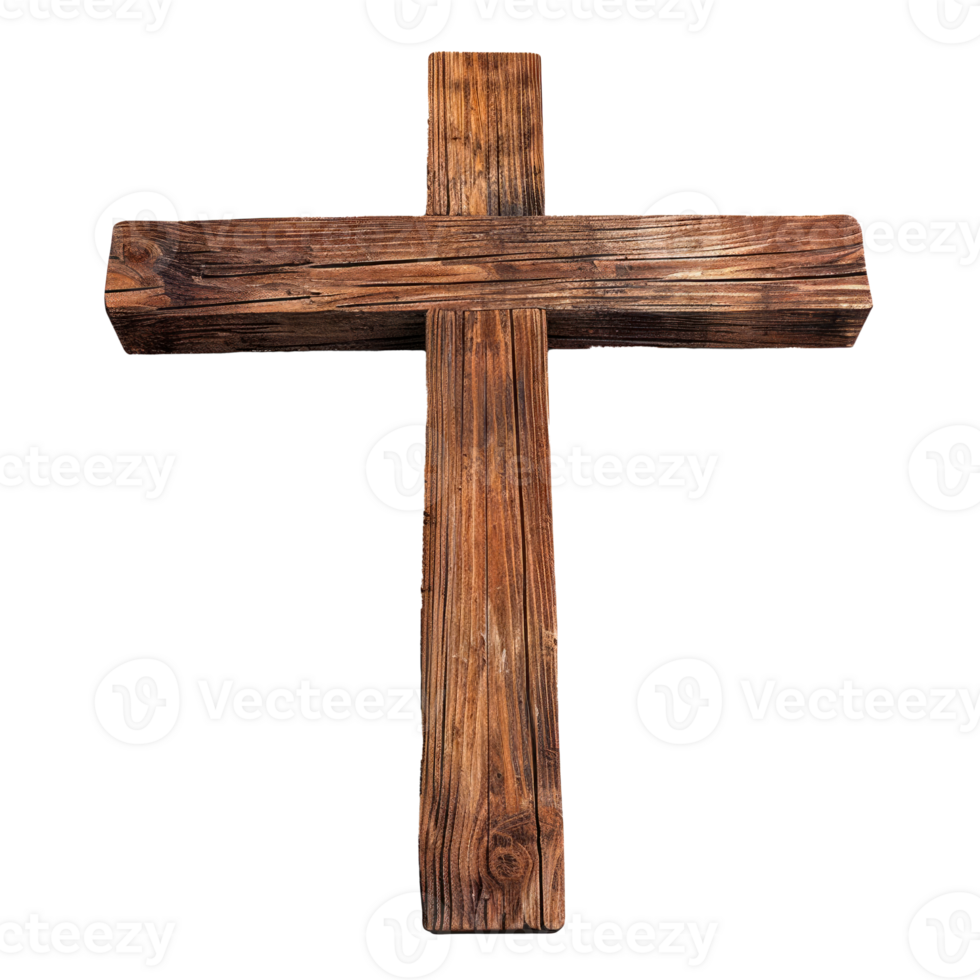 A wooden cross isolated on a transparent background for religious symbolism. png
