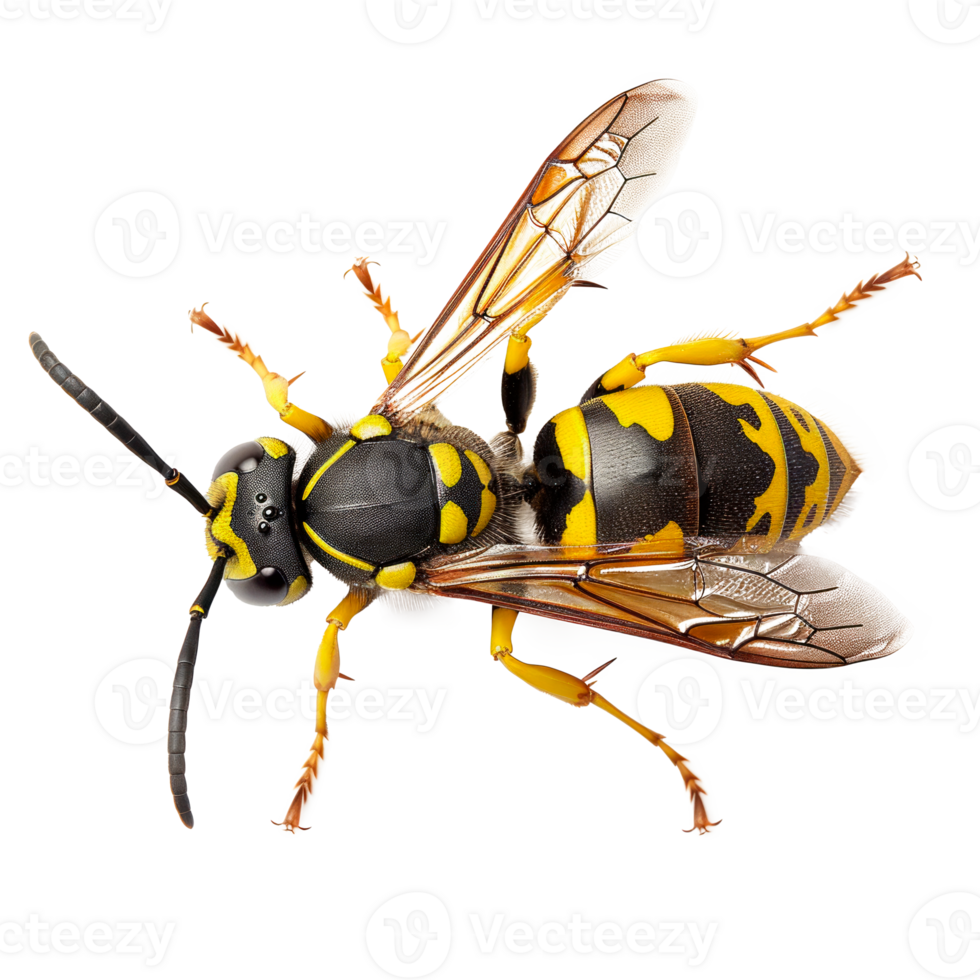 Detailed closeup of a yellow and black bee on a transparent background png