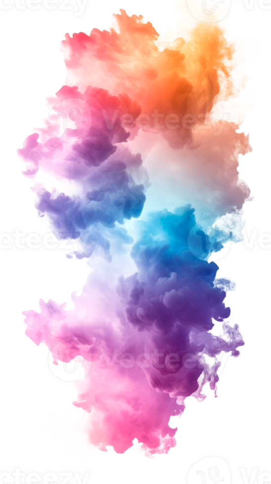 Colorful abstract cloud smoke design on a transparent background. png