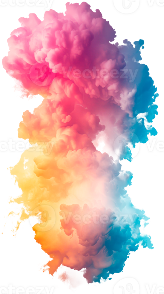 Colorful smoke cloud in pink and blue hues on a transparent background png