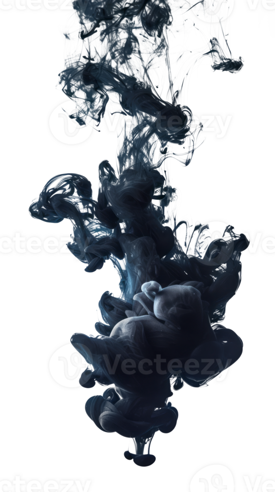 Abstract swirling black smoke isolated on a transparent background png