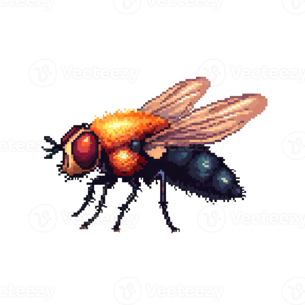 A detailed pixel art illustration of a colorful bee. png