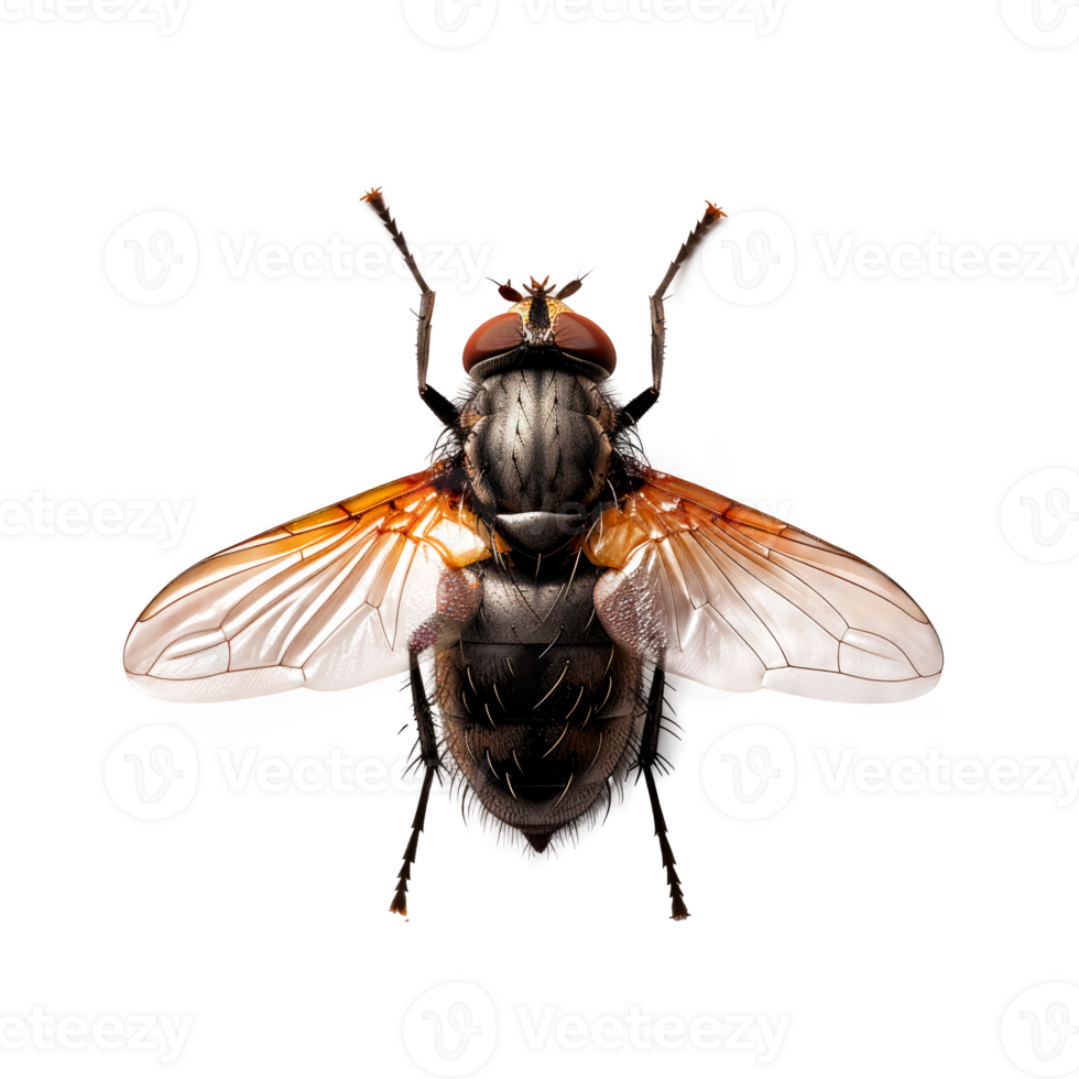 Close-up view of a detailed fly showcasing its wings and body structure png