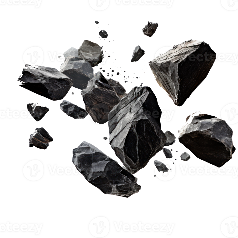 Collection of scattered rocks and stones on a transparent background png
