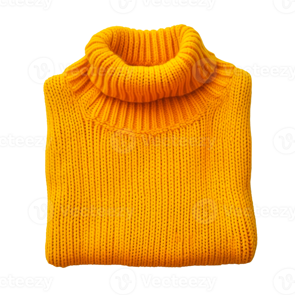 Folded yellow turtleneck sweater on a transparent background png