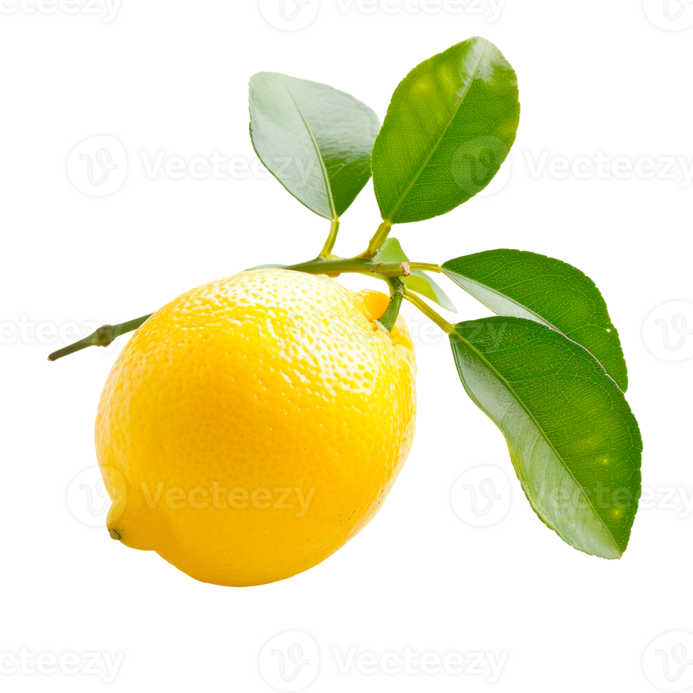 Fresh lemon with green leaves isolated on transparent background png