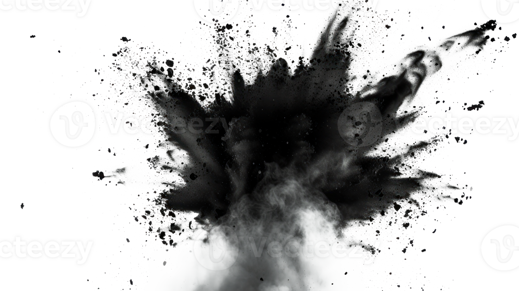 Black smoke explosion with particles on a transparent background png