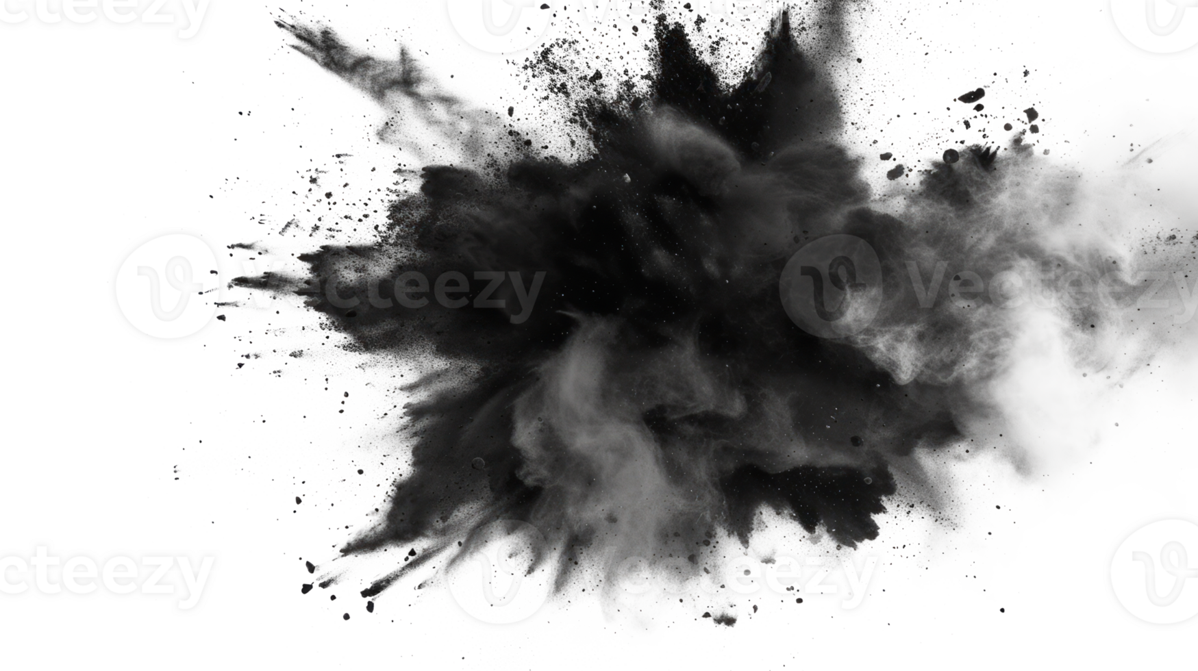 Black smoke explosion effect on a transparent background suitable for design. png