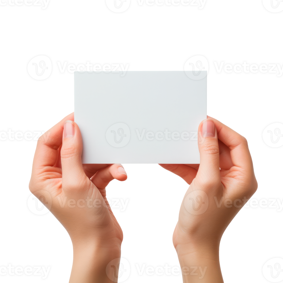 Hands holding a blank white card for customizable messages or designs png