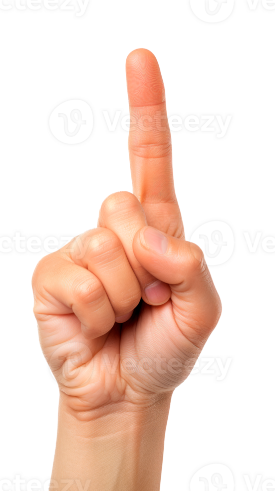 A hand gesture showing a single finger pointing upwards. png