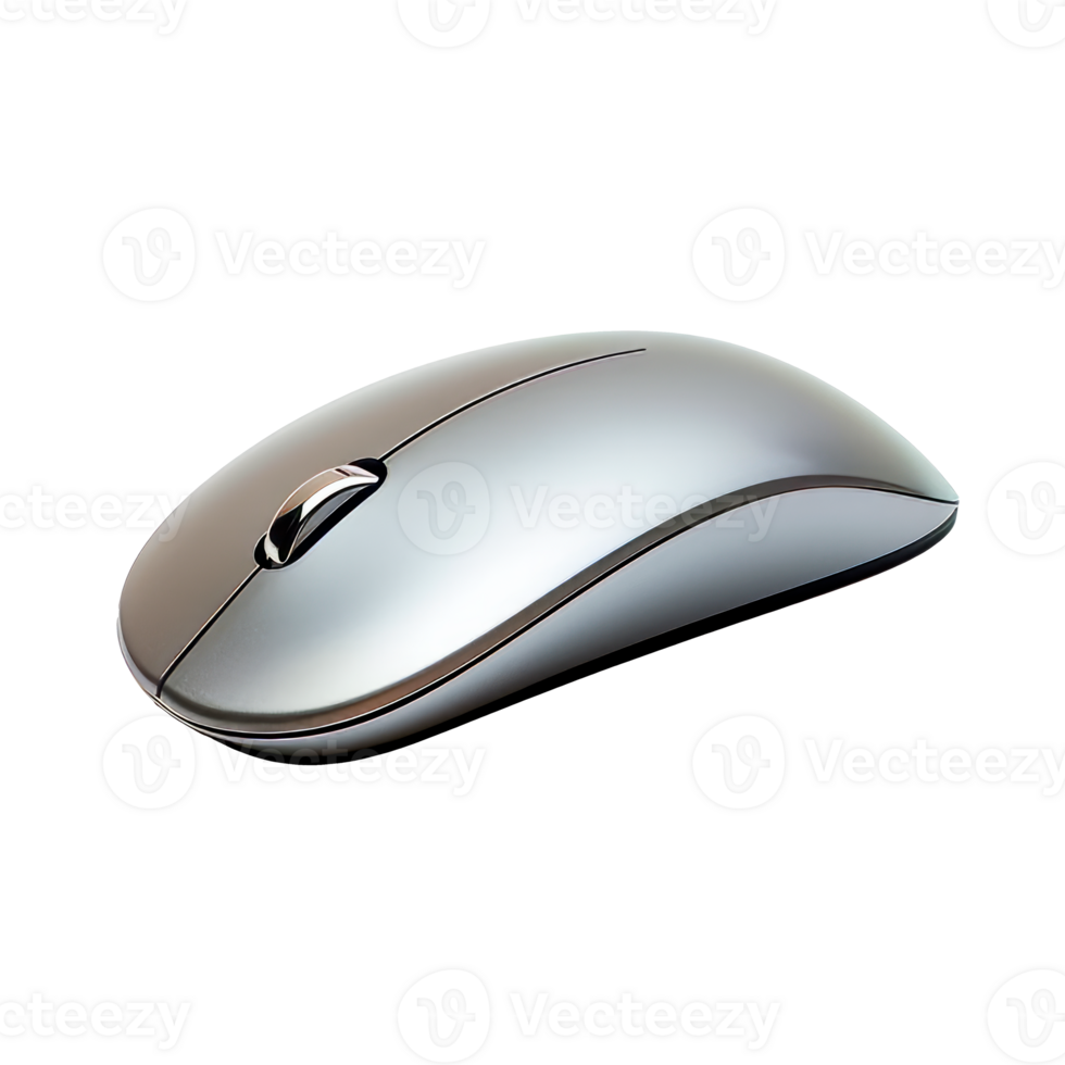 A sleek silver computer mouse designed for modern technology use. png