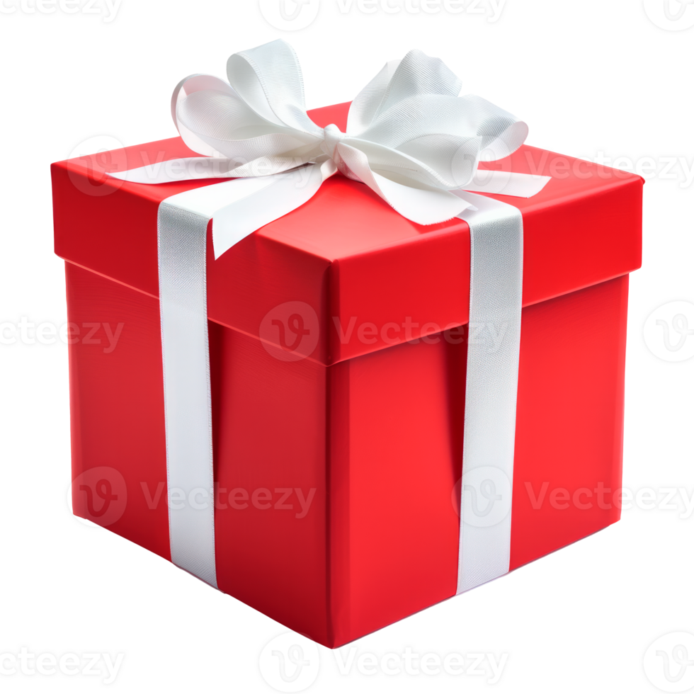 A vibrant red gift box with a white ribbon and bow. png