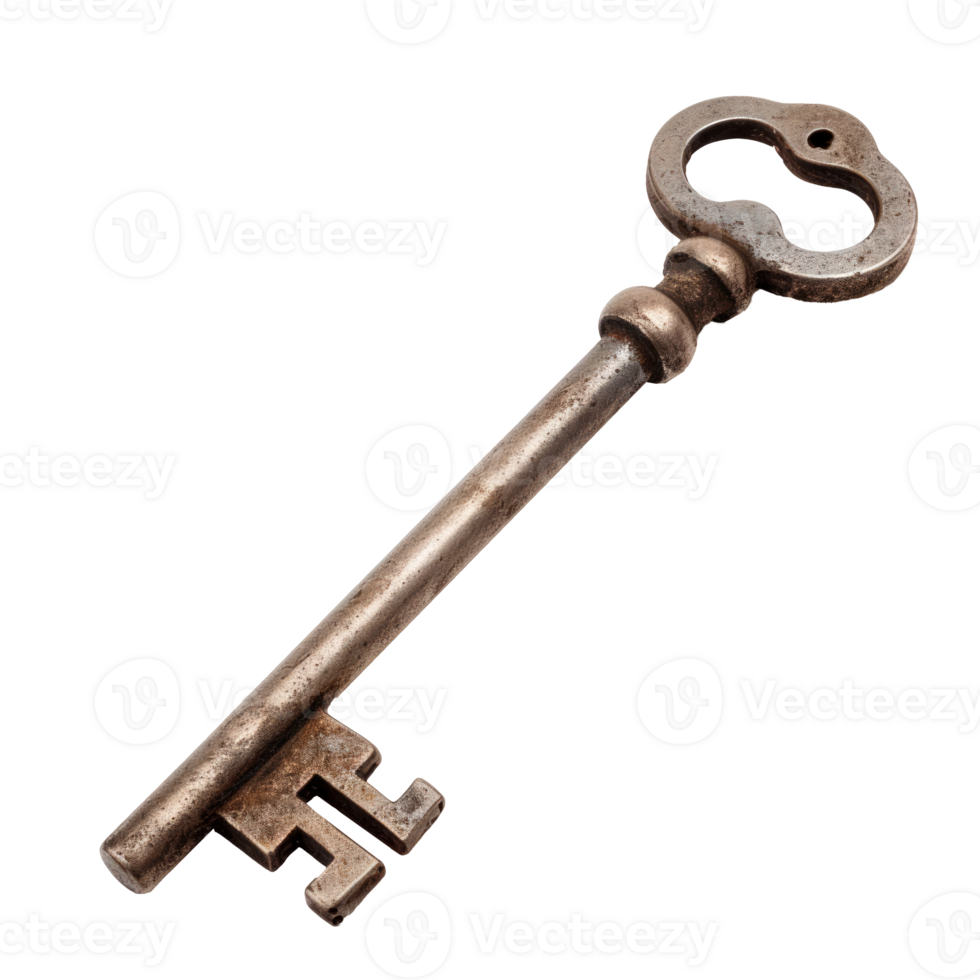 A vintage metal key isolated on a transparent background png