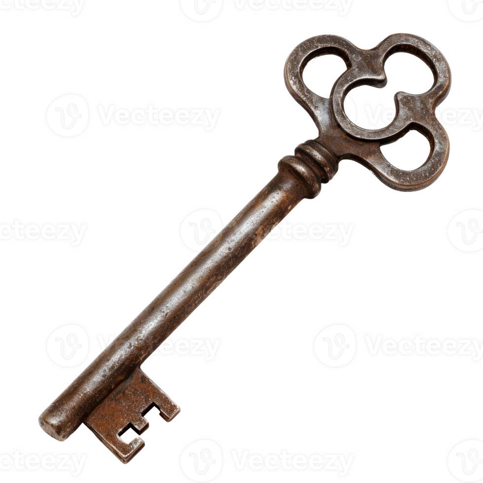 Vintage metal key with ornate design on a transparent background png